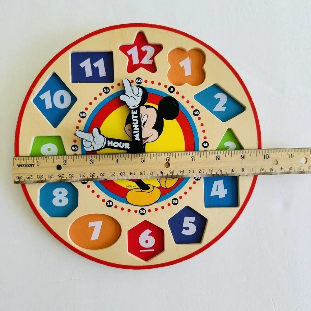 Melissa & Doug Clock Learn to Tell Time & Shapes Disney Mickey Mouse Wood *READ